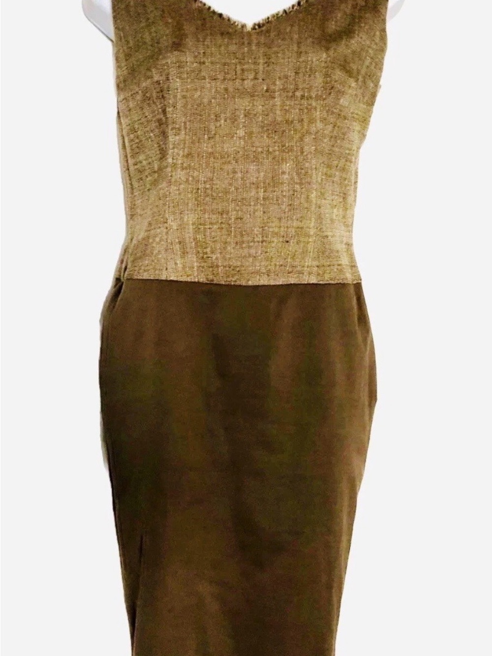 Escada Womens Sleeveless Lined Back Zip Bodycon Beige Brown Dress EUR 34 EUC